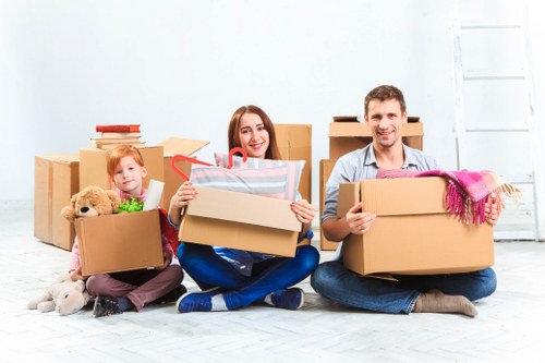 Packed moving boxes ready for flat removals in Harrow