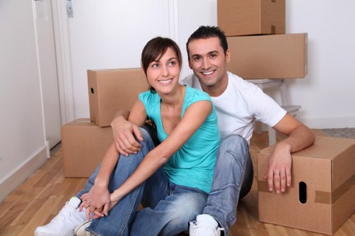 Packed office equipment ready for office removals in Harrow