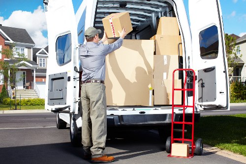 Moving crew maintaining safe practices while unloading items