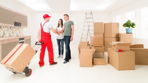 Packed furniture and boxes ready for a volume-based house move