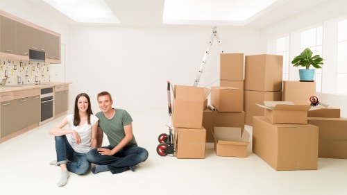 Packed student boxes prepared for removals in Harrow
