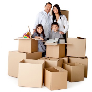 Packed boxes and protected furniture during Harrow removals